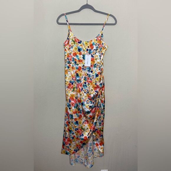 NWT Lovers + Friends Deja Midi White Dress Floral Tank Asymmetrical Size M - Picture 6 of 10